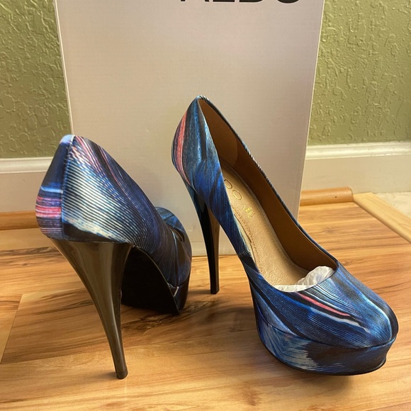 💙 Aldo Geometric Print Platforms Heels Pumps - Size 7 - Picture 3 of 7